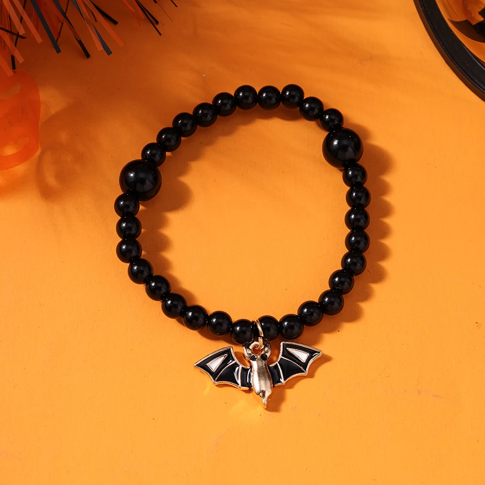 Aihua Gruselige Halloween Fledermaus Spinne Kürbis Armbänder für Frauen Männer Hip Hop Perlen Armbänder Halloween Schmuck Geschenke – Detail 10
