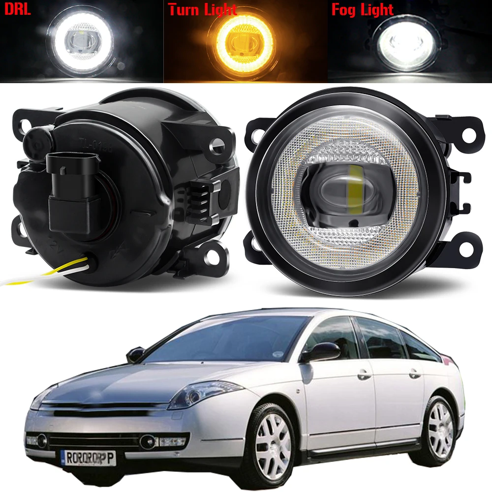 2 X 30W Car Fog Light Assembly 8000LM LED Angel Eye Turn Signal Daytime Running Lamp H11 12V For Citroen C6 TD_ Saloon 2005-2015