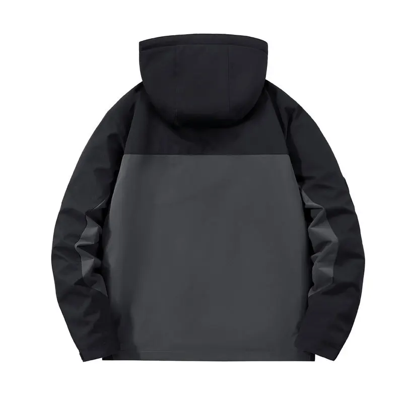 Autumn and Winter Mens Jacket Hooded Thicken Keep Warm Softshell Fleece-lined Windproof Wear-resistant Color Blocking Coat