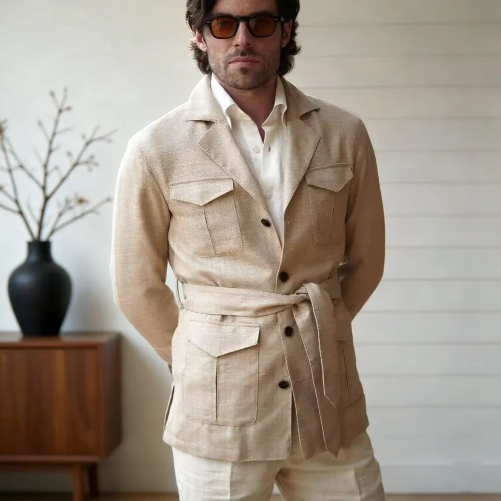 Męska marynarka safari z lnu z – Men Linen Formal Wear recenzja i cena