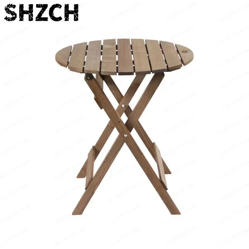 Folding dining table Solid wood Installation-free table and chair combination Portable balcony Wooden round table Study desk