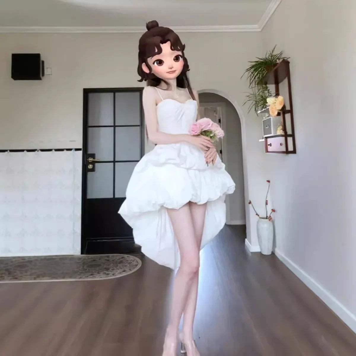 French Style Temperament Socialite Dress Trailing Dress Sweet Mori White Suspender Birthday Banquet Little Dress
