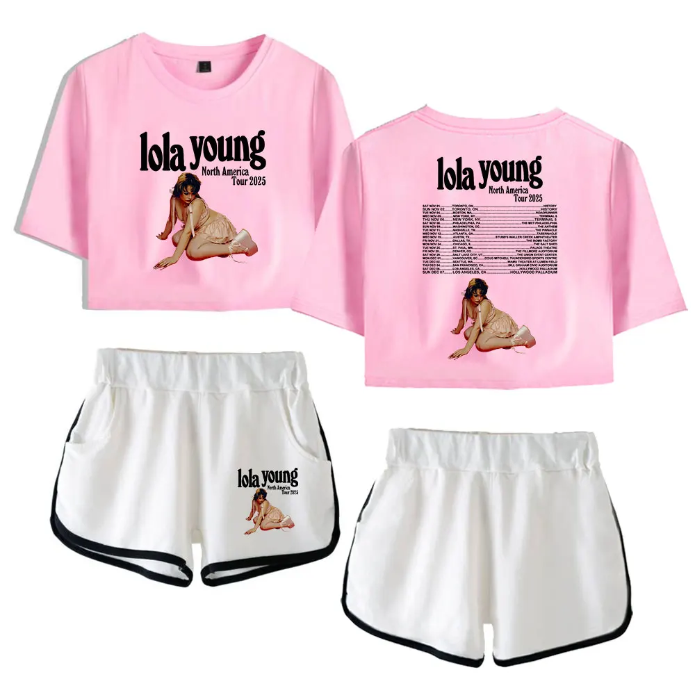 بدلة Lola Young Vintage 90s logo Merch Tops Harajuku طقم مكون من قطعتين شورت + قميص جميل بدلة عصرية #6