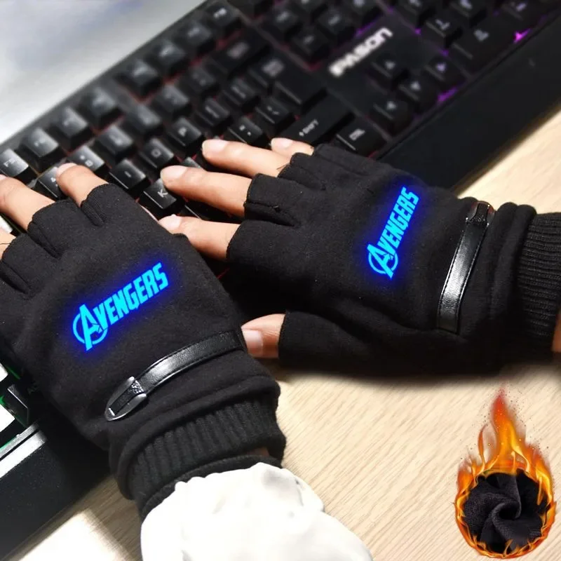 Marvel The Avengers Iron Man Deadpool winter outdoor thickened velvet warm anti-slip half-finger convenient touch screen gloves