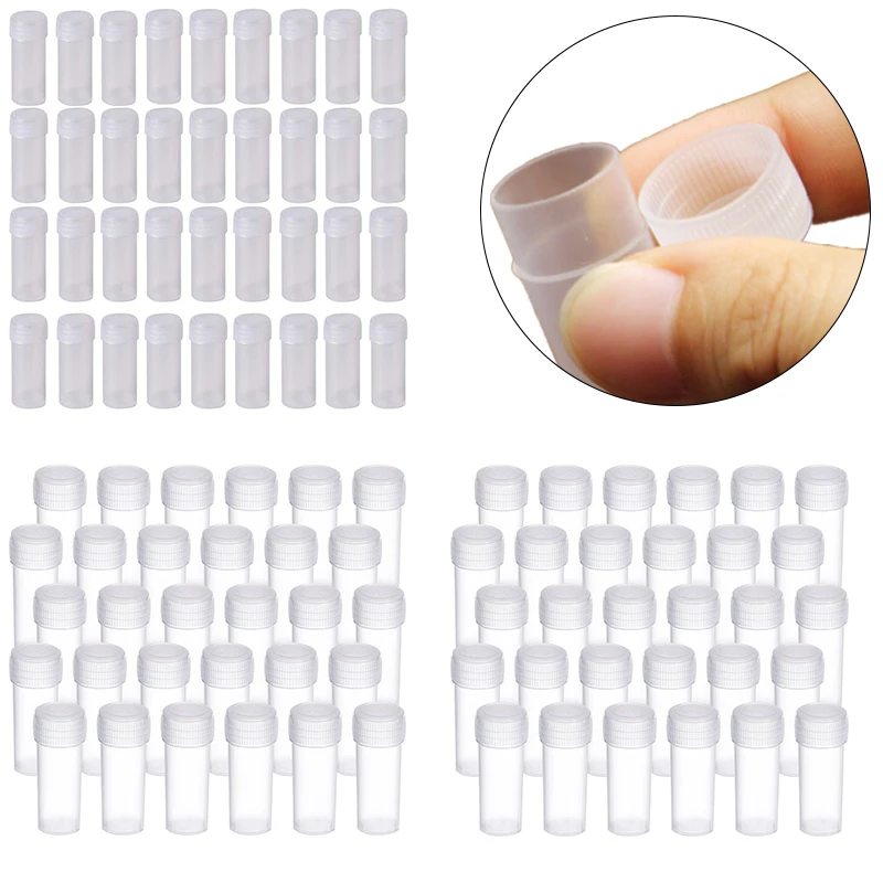 

100Pcs 5ml Plastic Sample Bottles Mini Clear Storage Vials Case Pill Capsule Storage Containers Jars Test Tube Pot For Lid