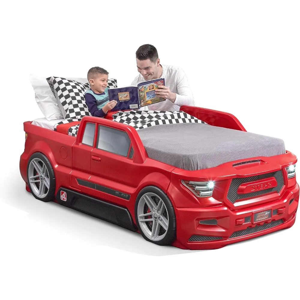 

Twin Size Truck Car Bed Car Bed for Boys and Girls Working Headlights & Built-In Storage Toddlers Ages 3+ Years Old Bed Frame