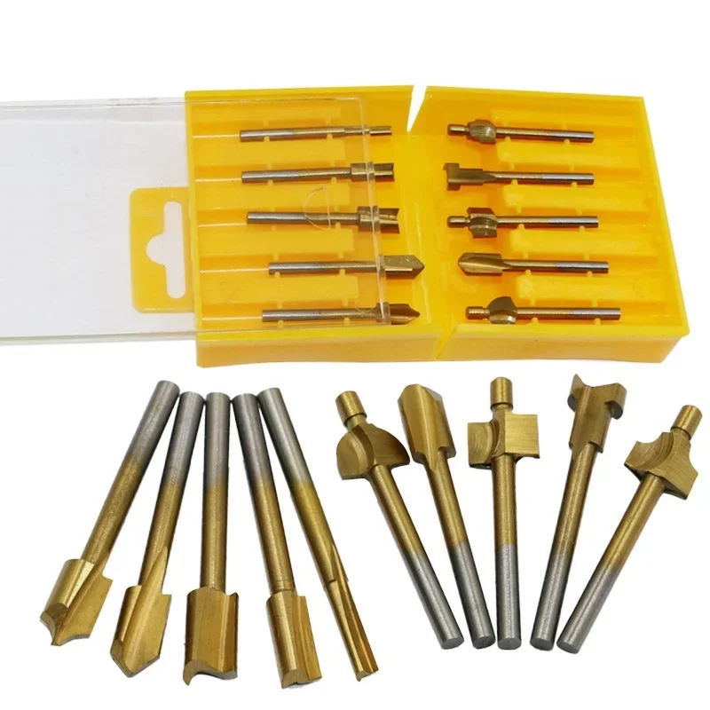 

10 шт. 1/8 "HSS деревообрабатывающие фрезы с титановым покрытием, фрезы по дереву, используемые для Dremel HT980