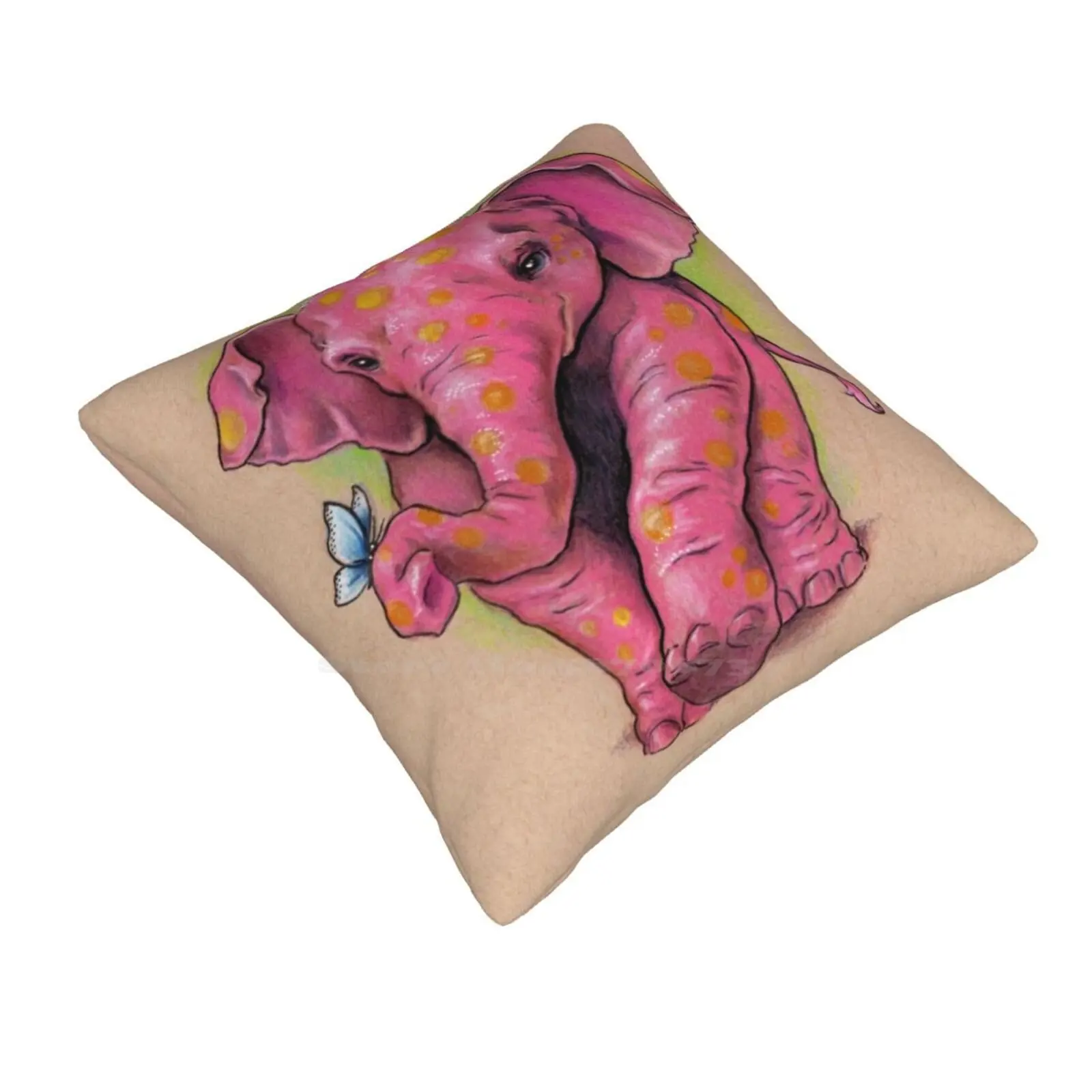 Pink Elephant ( With Golden Spots ) Home Sofa Car Cushion Cover Pillowcase Pink Elephant Drunk Butterfly Original Drawing