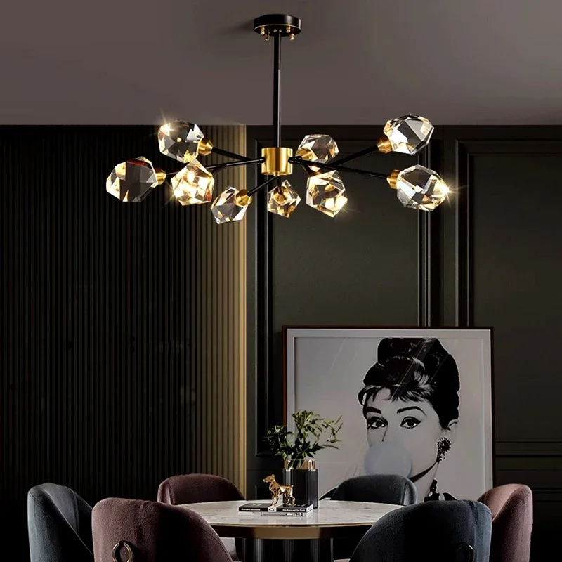 

All-copper Molecular Long Crystal Chandelier Light Luxury Creative Post-modern Atmosphere Living Room LED Pendant Lights