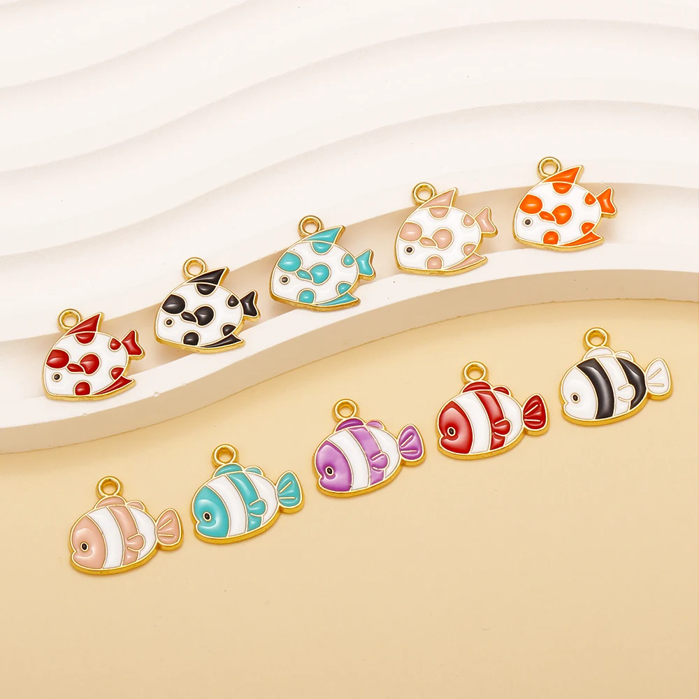 10 Stücke 15x14mm Zufällige Farben Mix Emaille Fisch Charms Legierung Ozean Tier Anhänger Für DIY Schmuck Machen Nette Ohrringe Armband – Detail 2