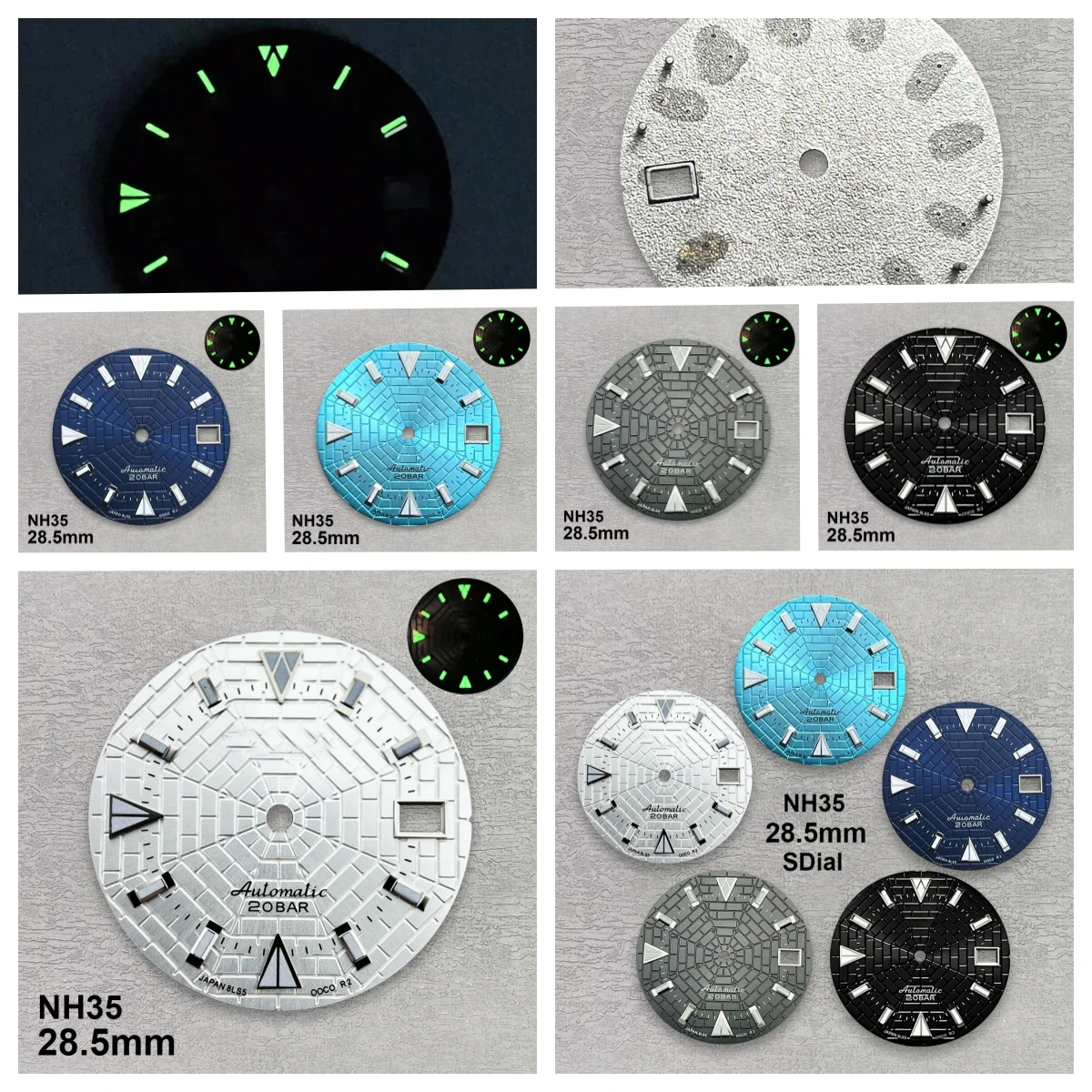 

28.5mm High Quality S Logo NH35 Dial Sunray Dial Suitable For NH35/NH36 Movement Spider Web Green Luminous NH35 Accessories