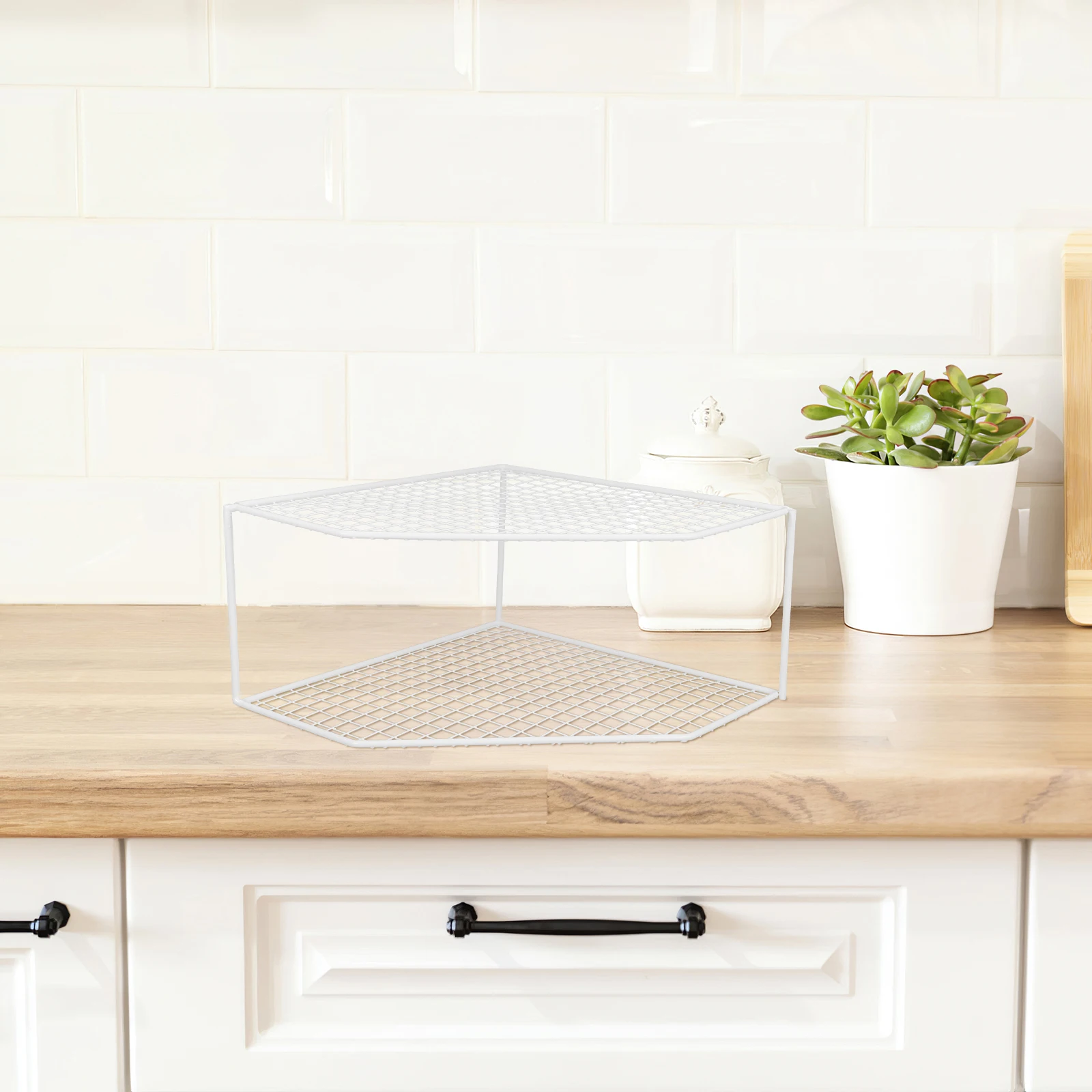 

2-Tier Countertop Kitchen Pot Rack Organizer Pans Pots Steamers Multi-Function Drainable Iron Stand Small Corner Shelf Storage