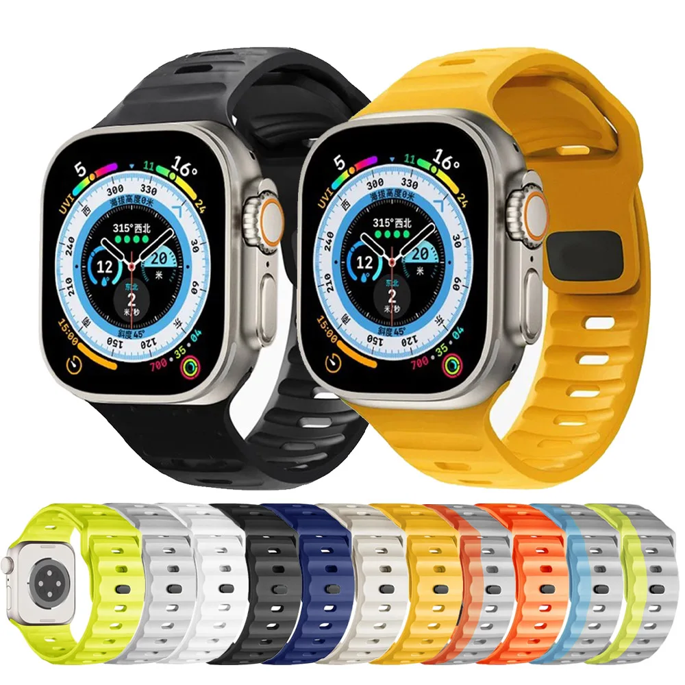 For Apple Watch Silicone Strap 49mm 45mm 44mm 42mm 40mm 41mm Bracelet Iwatch Series 10 9 8 7 6 5 4 X SE Ultra Bands Accessories