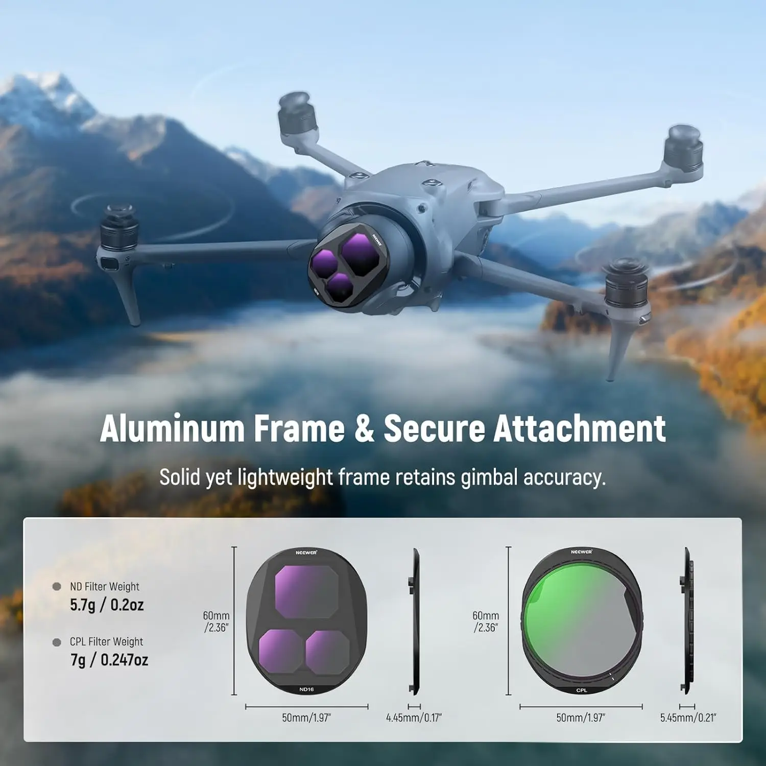Zestaw filtrów NEEWER CPL + ND do DJI Mavic 4 Pro (4 sztuki) nakręcane filtry polaryzacyjne ND8 ND16 ND32 z magnetycznym etui do przechowywania — zdjęcie produktu 5