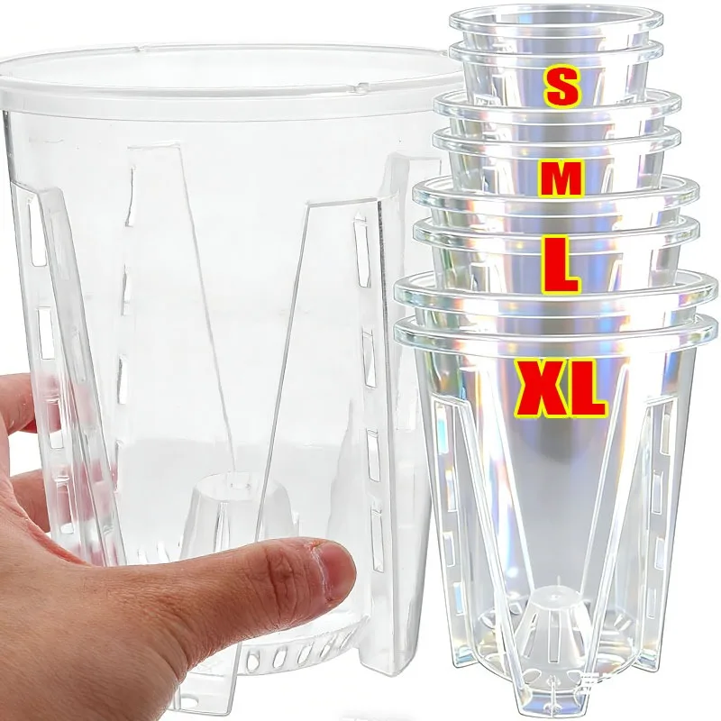 S/M/L/XL Clear PP Plastic Root Control Breathable Flower Pot Orchid Air Holes Plants Enhanced Drainage Garden Pot Home Garden