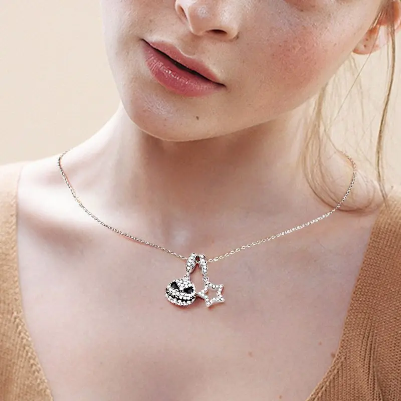 925 Sterling Silver Galaxy Travel Charms Compass Rainbow Moon Star Astronaut Rocket Cat Safety Chain Gift Original Accessories view 5