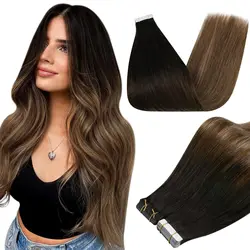 Extensiones de cabello humano con cinta brillante, rubio ceniza, degradado, trama de piel de cabello Real sin costuras, Remy, 20 unidades