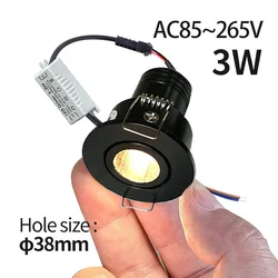 【otwór 38 mm】 wbudowany mini reflektor 3 w lampa sufitowa LED 220 V 110 V kryty głęboki antyodblaskowy mały downlight z zestawem sterowników