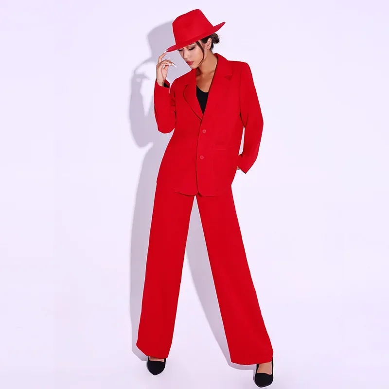 Jazz Dance Costume Red Suit Jacket Top Pants Women Christmas Party Rave Outfit Singer Presenter Kpop Clothes Street Wear Hip Hop