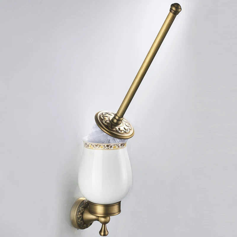 

Vintage European Style Toilet Brush Holder Cleaning Brush Brass Wall Mounted Toilet Brush Home Bathroom Accessories