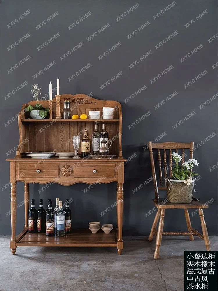 American-Style Solid Wood Household Sideboard Cabinet Small Retro Living Room Kitchen Multi-Functional Tea Cabinet Storage Rack