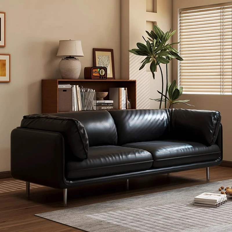 

French leather Living Room Sofas europe luxury family minimalist Living Room Sofas black designer woonkamer banken Furniture