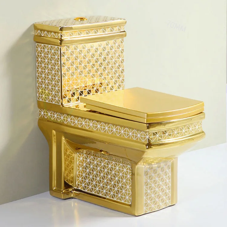

High Quality Square Shape Golden Toilet Bathroom Luxury Ceramic Gold Plated Sanitary Ware Wc Toilet