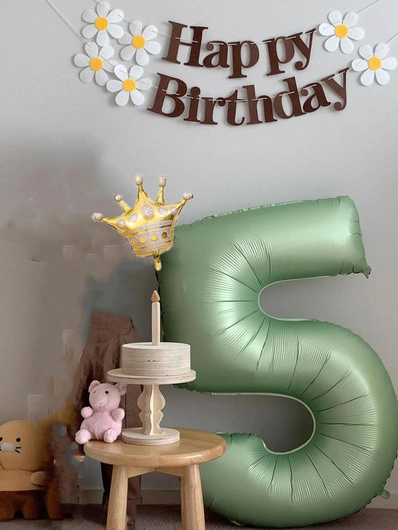 4IN Olive Green Crown Digital Birthday Party Decoration pellicola in alluminio