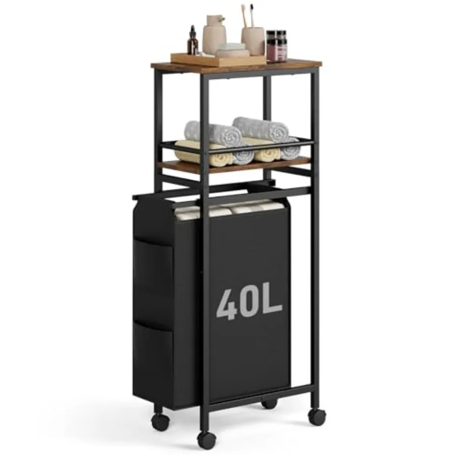 

Узкая корзина для белья на колесиках, 9,5 дюймов в ширину, высокая, тонкая (40 л), с 2-уровневой выдвижной и съемной полкой из оксфордской ткани