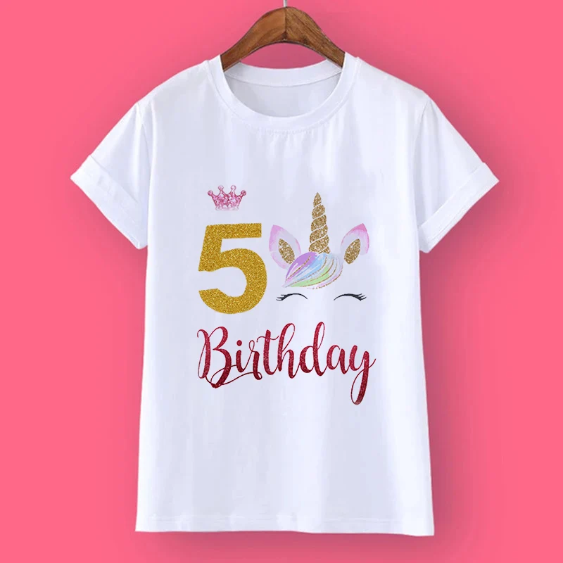 Personalised Unicorn 1-9 Birthday Shirt T-Shirt Wild Tee Girls Party T Shirt Unicorn With Name Clothes Kids Fashion Tops Tshirt