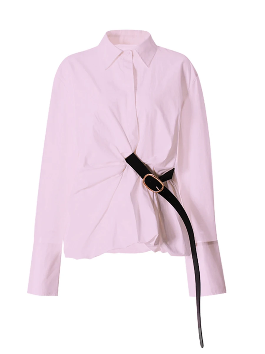 TWOTWINSTYLE Designer Detachable Blouse For Women Lapel Long Sleeve Patchwork Single Breasted Streetear Shirts Female Fashion