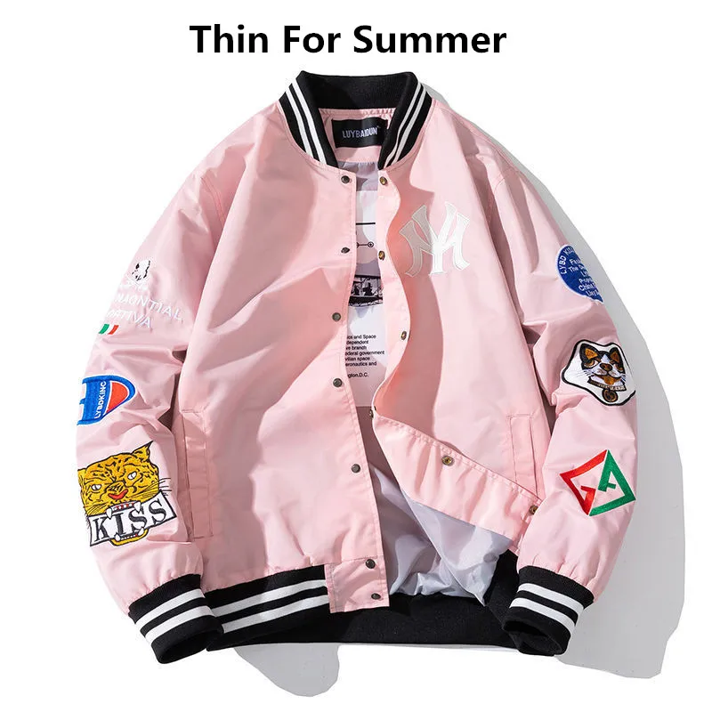 Autumn and Winter  Cotton Thickened Pink Embroidered Cotton Clothes Loose Male and Female Pilot Jackets Cotton Clothes