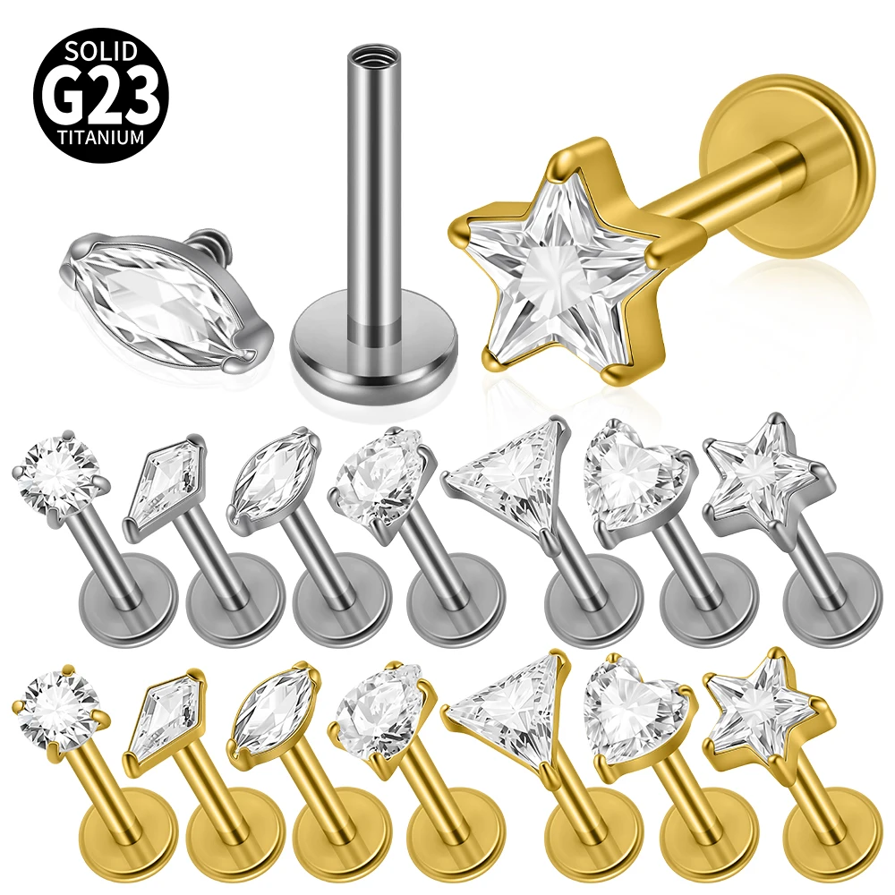 Lot de 7 Piercings Labret en Titane G23 à Filetage Interne, Styles Mixtes, avec Zircon Cubique Blanc Marquise, pour Cartilage, Tragus, Hélix, Lobe - Bijoux de Corps