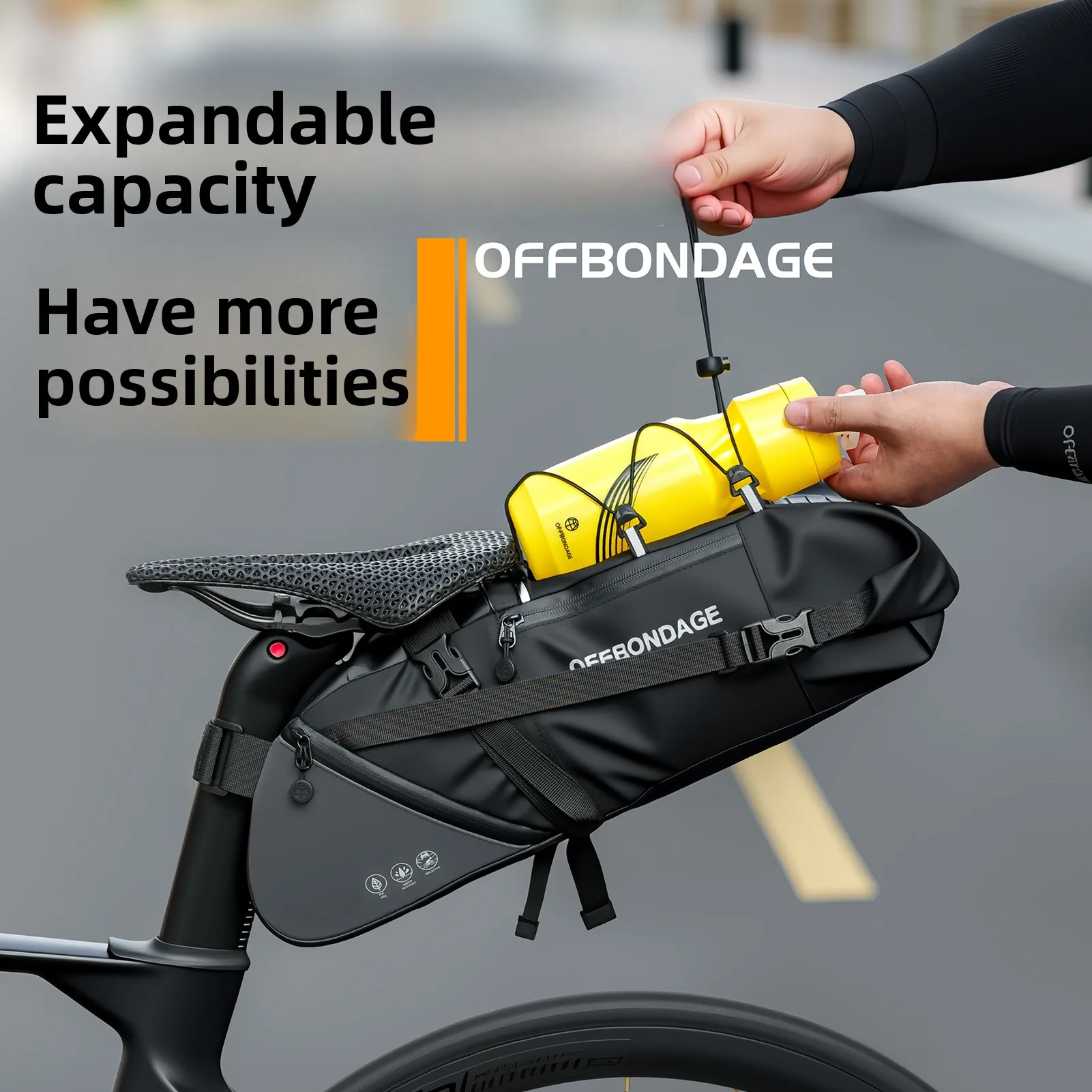OFFBONDAGE Fahrradsatteltasche, wasserdicht, für MTB, Rennrad, 15 l, große Kapazität, Fahrradtasche, faltbar, Hecktasche, Kofferraumzubehör
