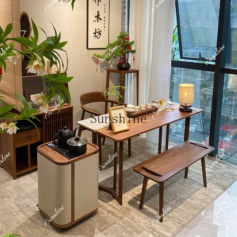 Balcony slate small high-end walnut small tea table light luxury modern high-end sense  FT