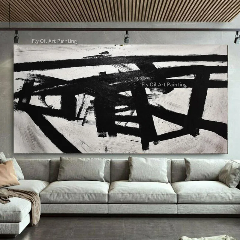 Black lines Abstract Modern Canvas Wall Art Handmade Brush Drawing Abstract Original Minimalism Oil Painting No Framed Artwork