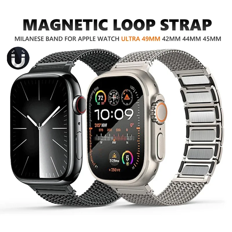 

Mesh Braided Links Magnetic Band for Apple Watch Ultra 2 9 8 7 49mm 41mm 45mm Metal Bracelet for iWatch 6 5 SE 4 44mm Loop Strap