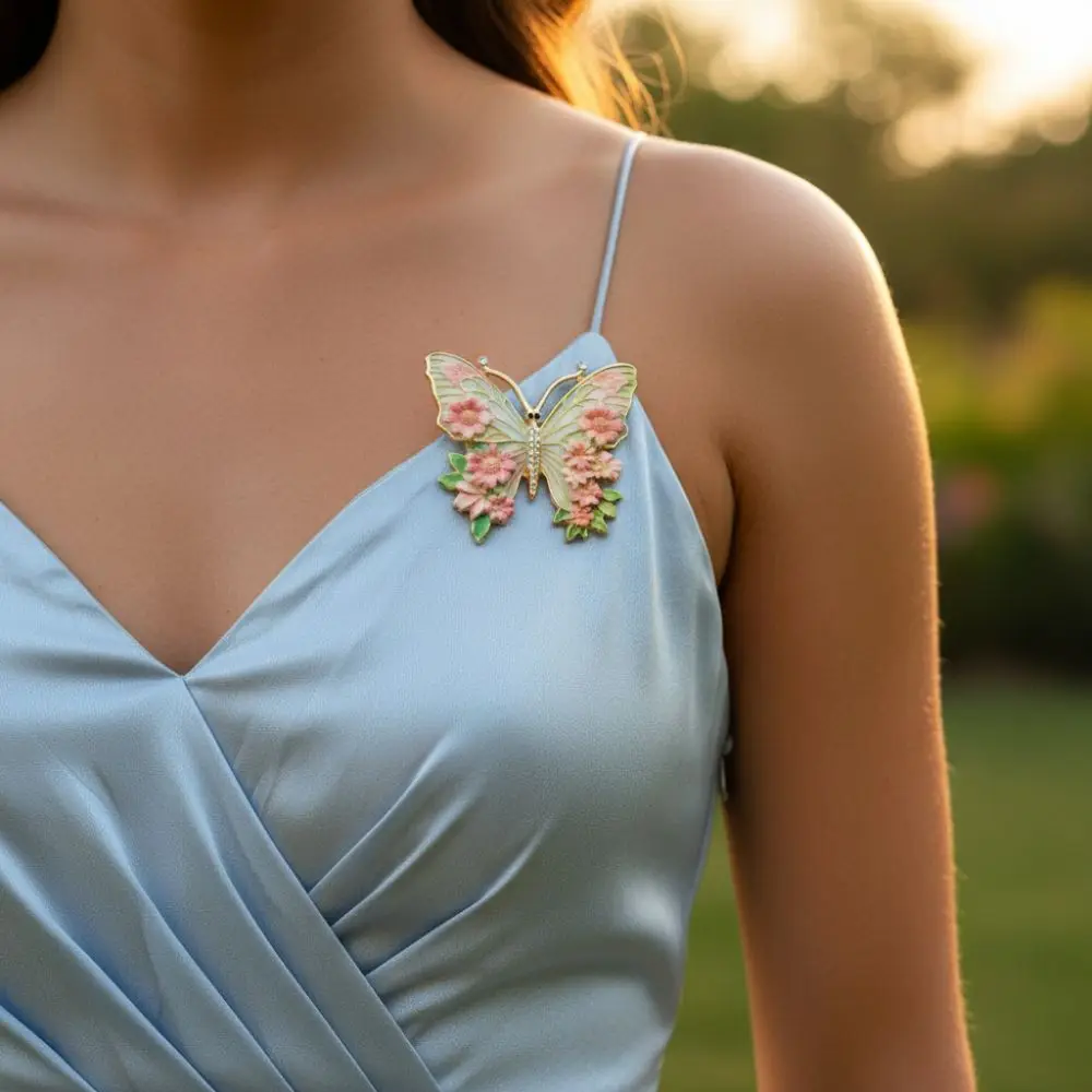 جديد حجر الراين زهرة الفراشة دبابيس 5-Color للجنسين المينا دبابيس الحشرات دبابيس الملابس النسائية #1