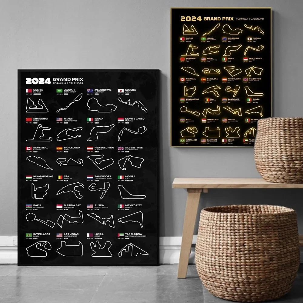 2024 Formula 1 Season Track Layouts Wall Art - Neon Effect F1 Racing Circuits Calendar Poster, Canvas Home Decor