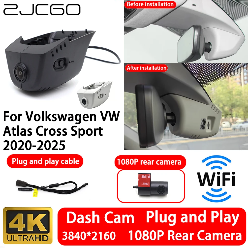 for Volkswagen VW Atlas Cross Sport 2020-2025 4K Front Rear Camera Dash Cam Wifi Plug and Play Video Recorder Loop Recording