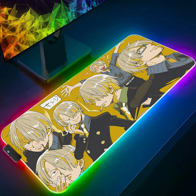 

ONE PIECE Sanji RGB Mouse Pad Game Rubber Backlight Pc Keyboard Laptop Computer Speed LED Desk Mat Gaming Acessories Mousepad
