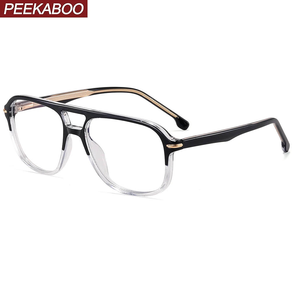 Peekaboo-Lunettes à filtre de lumière bleue pour hommes, verres transparents tr90 CP acétate, monture carrée marron, articles cadeaux