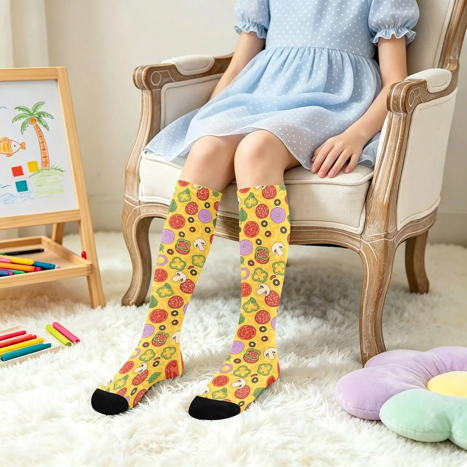 Pizza Topping Print Knee High Socks for Men Women Soft Stretchy Comfortable Novelty Casual Long Socks Fun Food Pattern Socks view 2