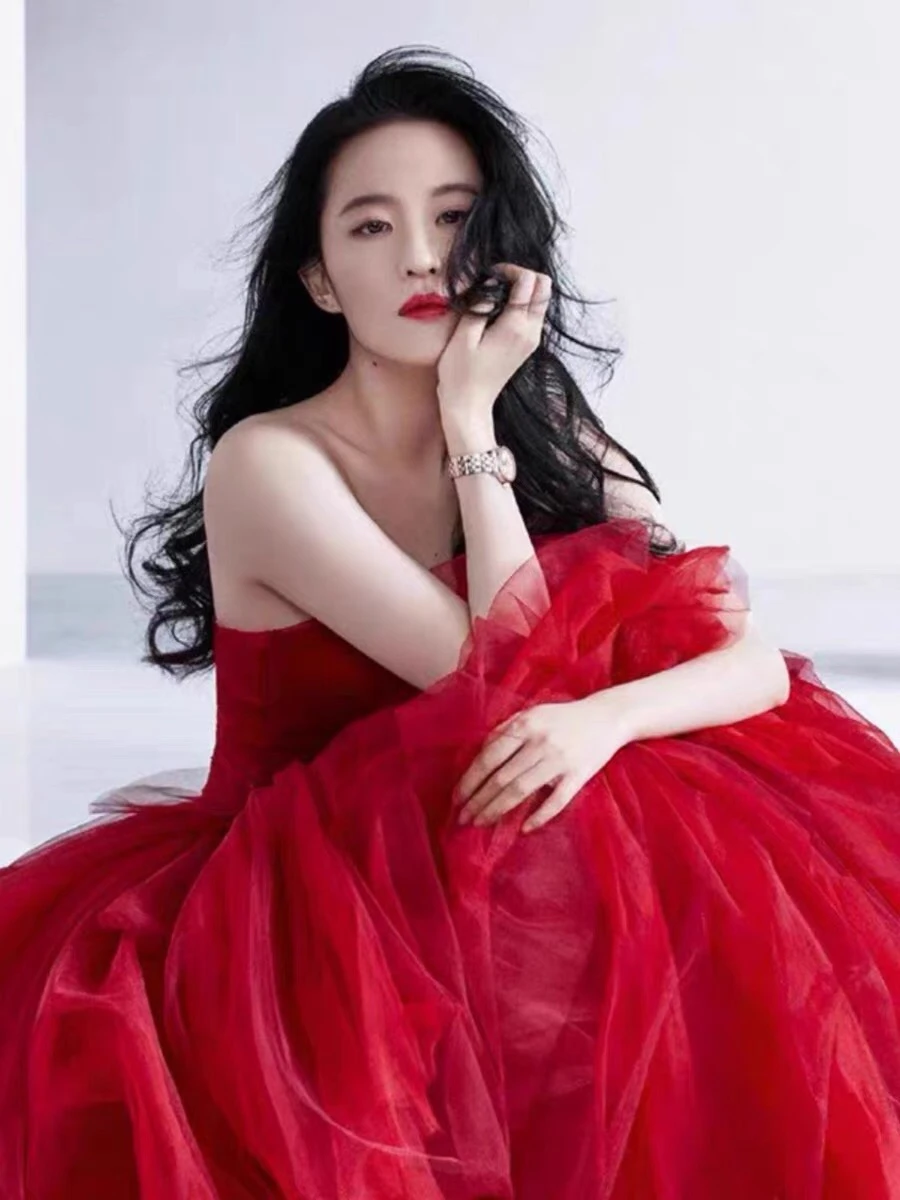 E Vestido de Novia Rojo para Mujer con Hombros Descubiertos, Vestido de Noche para Anfitriona, Nuevo 2025, Alta Gama, ...