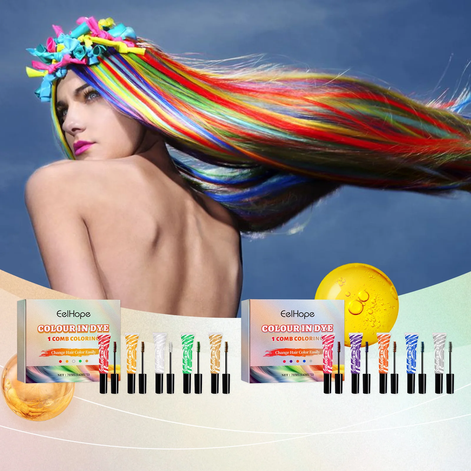 EelHope Temporary Hair Color Comb Set, Washable DIY Hair Dye Cream, Multi-Color Instant Hair Chalk for Halloween Cosplay Styling