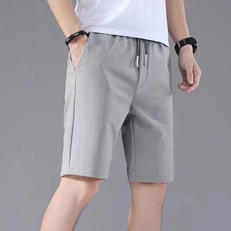 Men's Shorts Solid Color Straight Line Loose Sports Elastic Waist Drawstring Casual Shorts Summer Jogging Pants