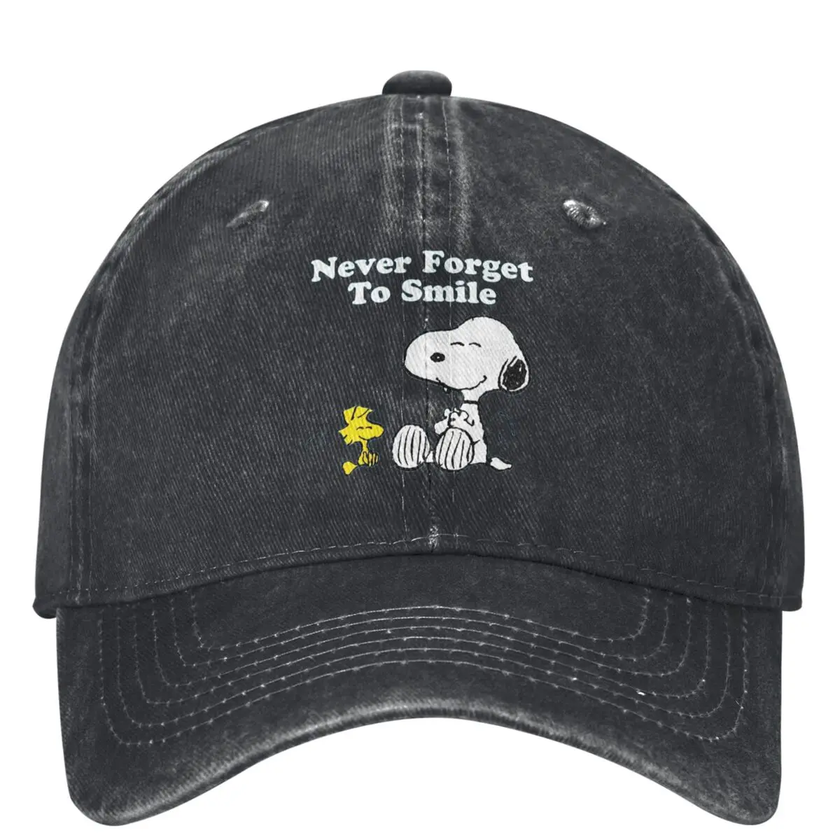 Snoopy Peanuts Never Forget To Smile Washed Baseball Cap Classic Hip Hop Dad Hats Summer Women Men Sport Sunshade Baseball Caps