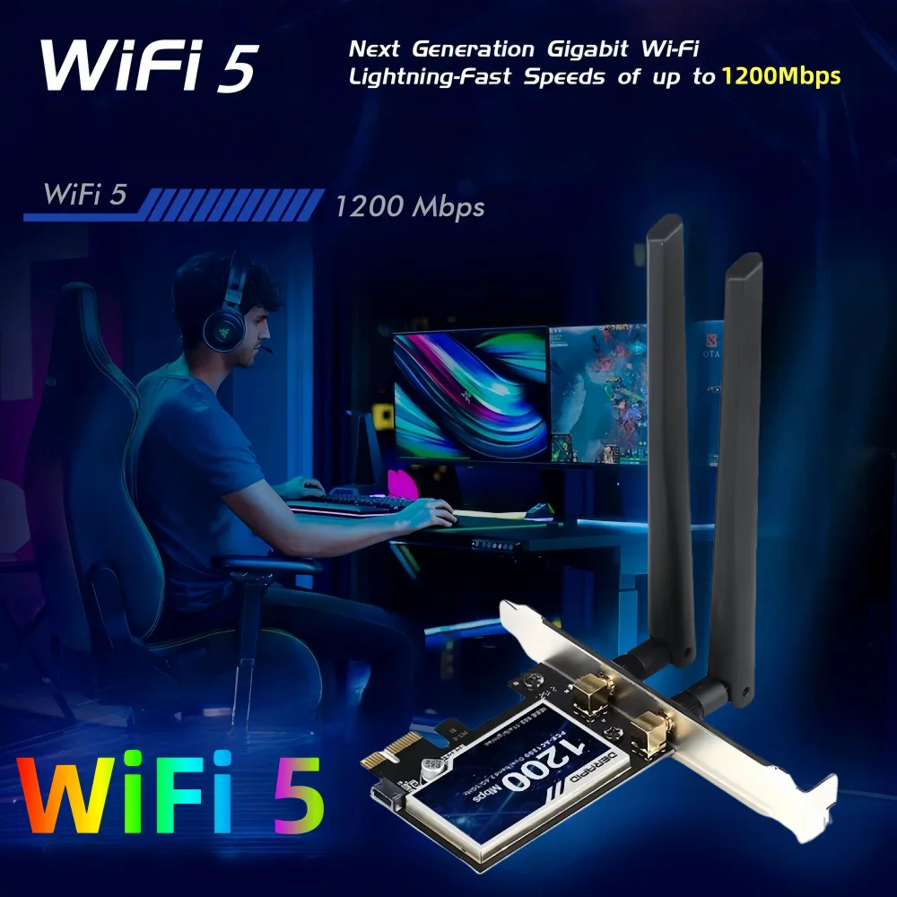 WiFi 5 PCI-E Wireless Adapter AC1200 Network Card Dual Band 2.4G/5GHz 802.11AC For Bluetooth 4.2 Desktop Windows 7/8/10/11