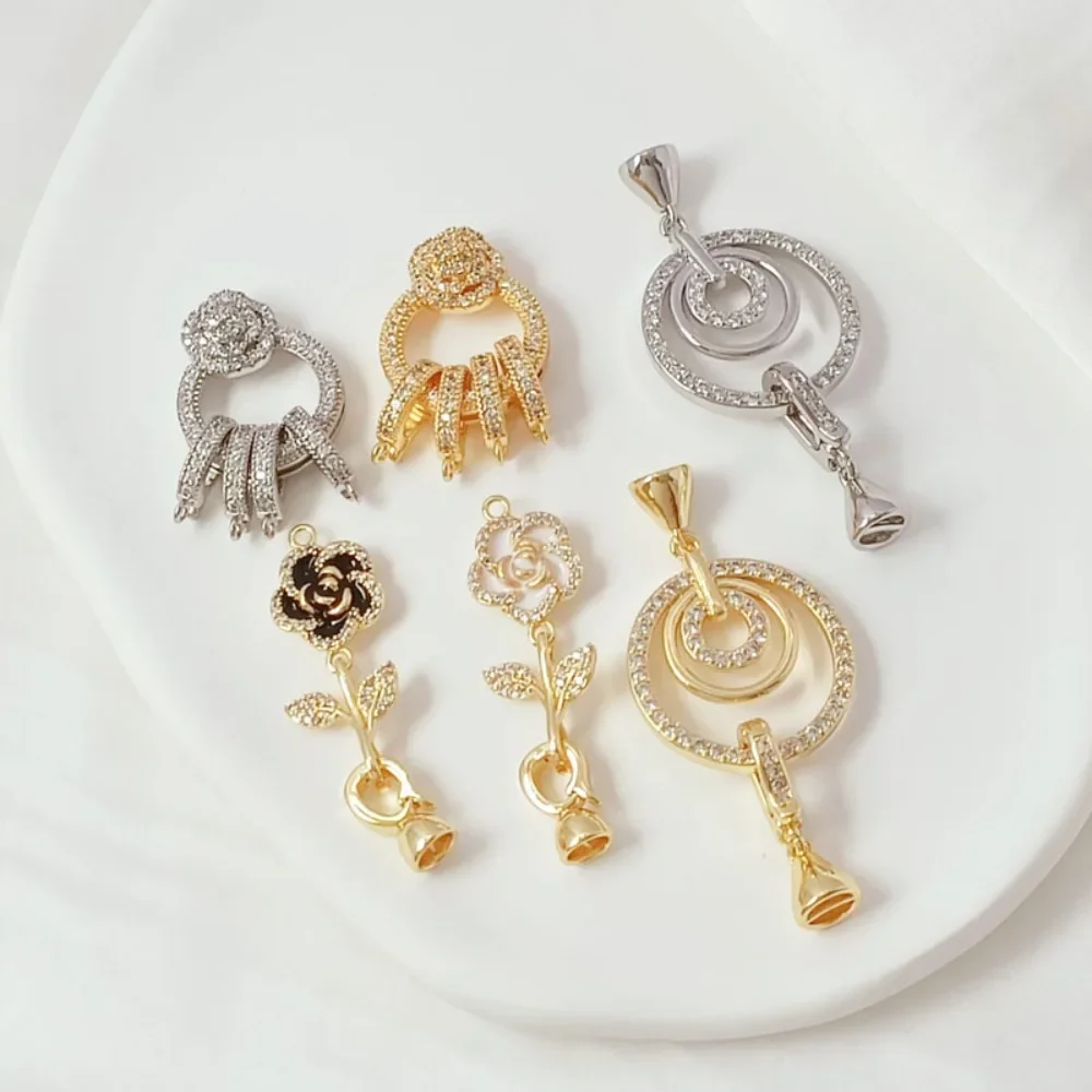 

14K Gold-encrusted Zircon Candy Flower Cluster Rose Link Buckle Pearl Jade DIY Necklace Clasp