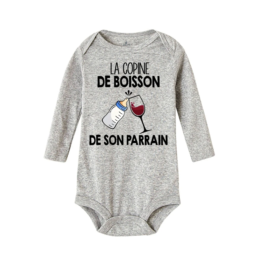 La Copine De Boisson De Son Parrain Print Baby Romper Long Sleeve Girl Boy Bodysuit Casual Baby Jumpsuit Summer Newborn Clothing